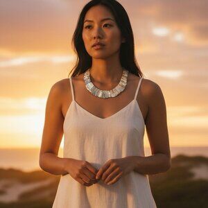 Handmade Mother of Pearl and Abalone Shell Collar Choker Necklace Iridescent